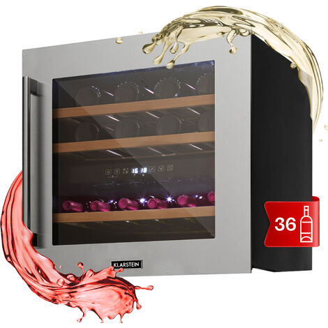 Klarstein Built-in Wine Cooler Drinks Fridge, 85L Dual Zone Wine Fridges, Wine Prosecco & Beer Bottles, Wine Fridge with Glass Door, Indoor/Outdoor Bar Fridge & Wine Cooler for Garden, 36 Bottles
