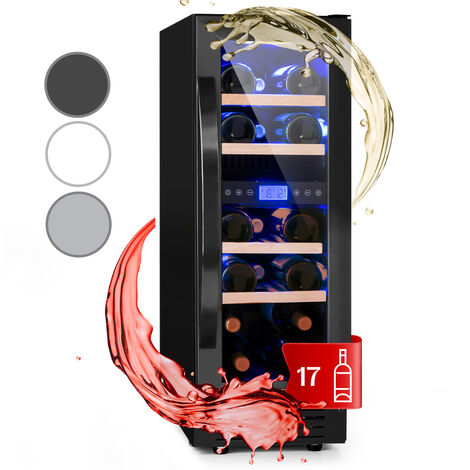 Klarstein Built-In Wine Cooler Fridge, Dual Zone Wine Fridge with Glass Door, 53L Slimline Drinks Fridge for Beer & Wine, Chiller Bottle Fridge for Home Pub, Indoor/Outdoor Bar Fridge, 17 Bottles