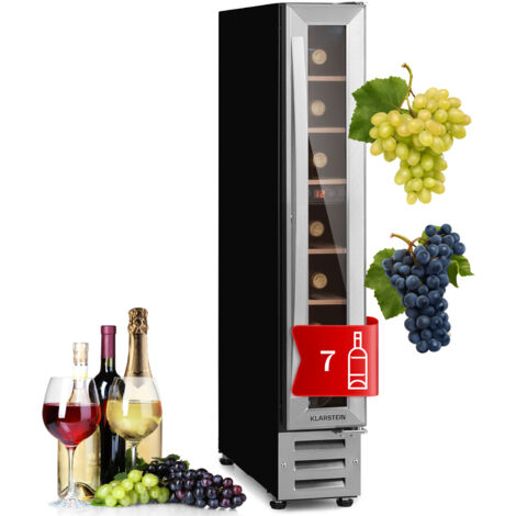 Klarstein Built-In Wine Cooler Fridge, Single Zone Wine Fridge with Glass Door, 20L Slimline Drinks Fridge for Beer & Wine, Chiller Bottle Fridge for Home Pub, Indoor/Outdoor Bar Fridge, 7 Bottles