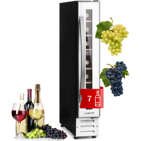 Klarstein Built-In Wine Cooler Fridge, Single Zone Wine Fridge with Glass Door, 20L Slimline Drinks Fridge for Beer & Wine, Chiller Bottle Fridge for Home Pub, Indoor/Outdoor Bar Fridge, 7 Bottles