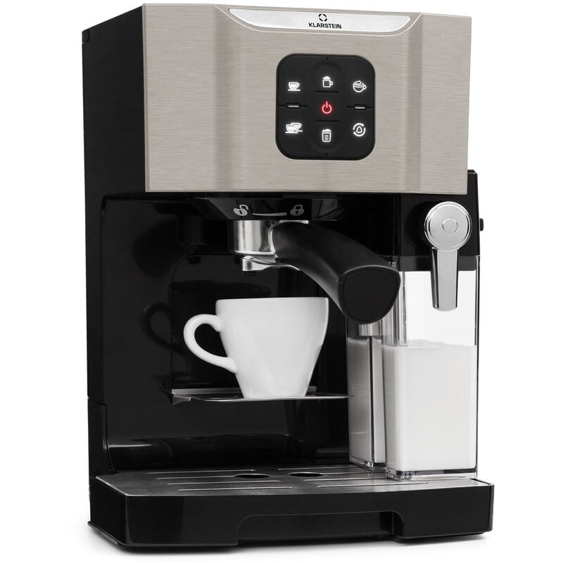 Klarstein - Cafetiere avec Mousseur de Lait, Cafetières 1.4L, Machines à Café et Machines à expresso 20 Bar, Petite Cafetière Electrique Acier