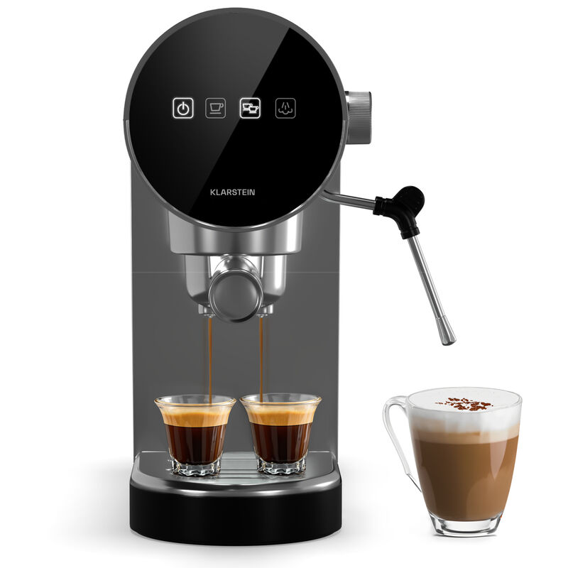 Klarstein - Cafetiere avec Mousseur de Lait Cafetières Machines à Café et Machines à Expresso 0.9L Petite Cafetière Electrique Acier Inoxydable 1360W