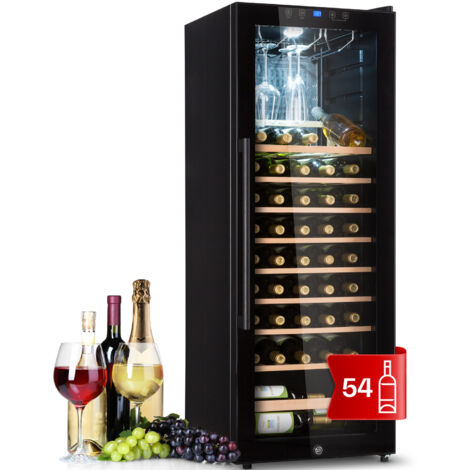 Klarstein – Cave à vin de service 54 bouteilles – Température 5 à 18°C – Étagères en bois amovibles – Panneau tactile LCD – Éclairage intérieur