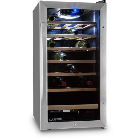 Klarstein – Cave à vin de vieillissement 26 bouteilles – Température 5-18°C – Écran tactile – Porte en verre – Éclairage LED – Acier inoxydable