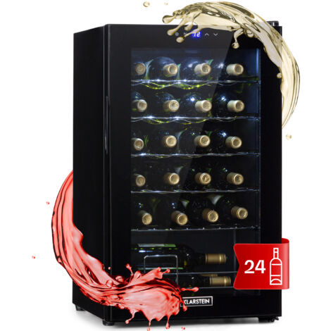 Klarstein – Cave à vin de vieillissement 63L pour 24 bouteilles – Température réglable 5-18°C – Porte en verre – Éclairage LED – Dimensions 43x74,5x45cm