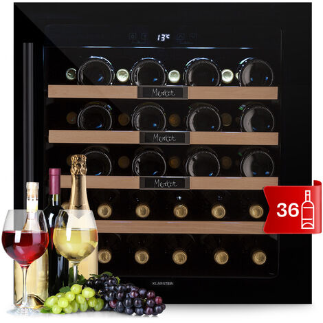 Klarstein – Cave à vin encastrable 36 bouteilles – Température réglable 5-20°C – Éclairage intérieur LED – Panneau de commande tactile – Façade en verre UV