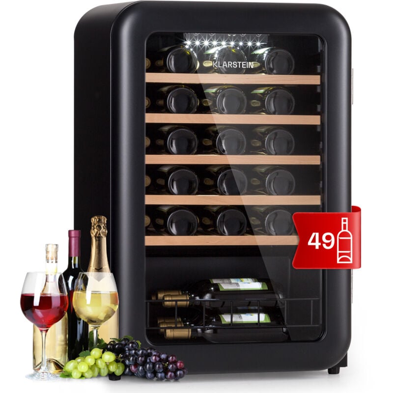 Klarstein - Cave a Vin Encastrable, Caves à Vin de Conservation de 115L, Porte en Verre, Cave a Vins à Zone Unique, Bar Int/Ext, Frigo Vin, Cave a