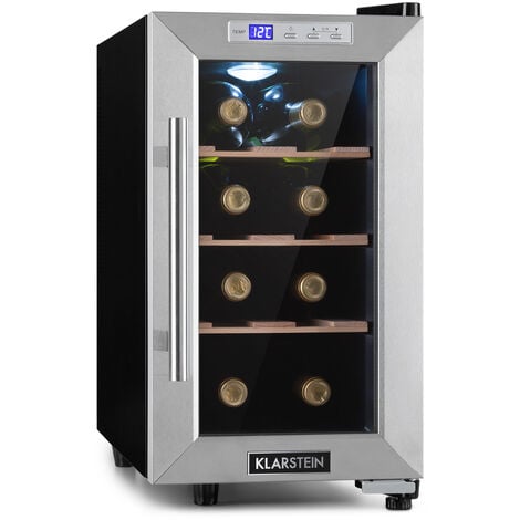 Klarstein Cave a Vin, Réfrigérateur à Vin sur Pieds avec Porte en Verre, Cave à Vin de Vieillissement, Prosecco, Bière, Ecran Tactile, Réfrigérateur Bar, Frigo, Protection UV, 11-18°C, 6 Bouteilles