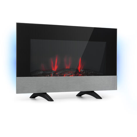 Klarstein – Cheminée électrique décorative 2000W – Illusion de flammes LED 7 couleurs – Télécommande et minuterie – Fixation murale ou sur pieds