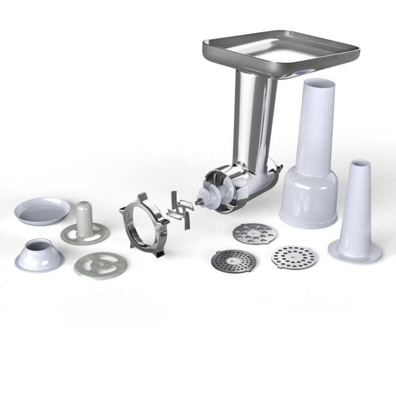 Klarstein - Chiara hachoir pâtisserie – accessoire polyvalent, couteau 4 lames inox, 3 disques de coupe, préparation facile de saucisses, compatible