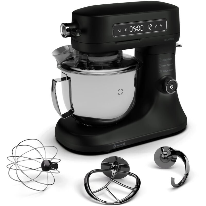 Klarstein - Chiara robot de cuisine multifonctions – 1600 w, bol inox 5 l, 12 vitesses, écran tactile lcd, silencieux 72 dB, accessoires lavables,