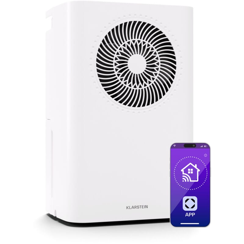 Klarstein - CircleDry 12 l déshumidificateur d'air Smart, Wi-Fi, silencieux 38 dB, minuterie 24h, drainage continu, réglage de l'humidité, portable