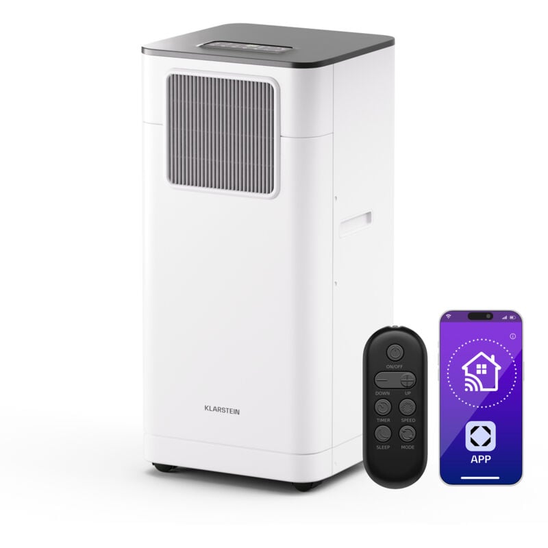 Klarstein Climatiseur Mobile avec Évacuation, 9000 BTU, 3 en 1, Refroidissement Silencieux, Déshumidification & Ventilateur, Contrôle Intelligent via