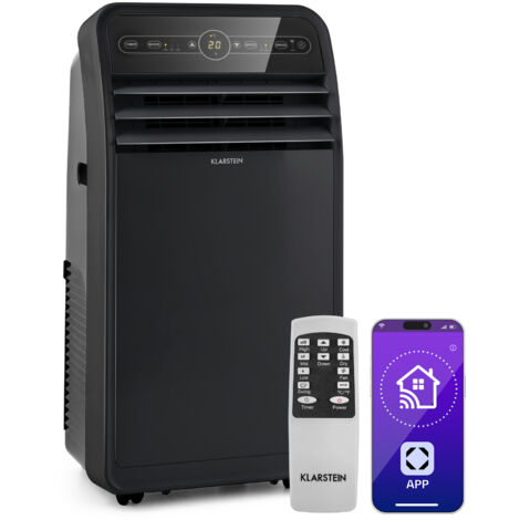 Klarstein Climatiseur Mobile Silencieux, Climatiseur 4 en 1 pour la Maison, Mode Nuit, Application Mobile, Déshumidificateur, Petit Climatiseur à Faible Conso, Climatiseur Portable, 12000 BTU, Blanc