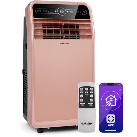 Klarstein Climatiseur Mobile Silencieux, Climatiseur 4 en 1 pour la Maison, Mode Nuit, Application Mobile, Déshumidificateur, Petit Climatiseur à Faible Conso, Climatiseur Portable, 12000 BTU, Rose