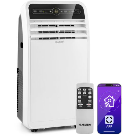 Klarstein Climatiseur Mobile Silencieux, Smart Climatiseur 4 en 1, Mode Nuit, Déshumidificateur, Ventilateur, Mini Climatisation à Faible Conso, Evacuation, Clim Portable, 12000 BTU, Climatiseurs