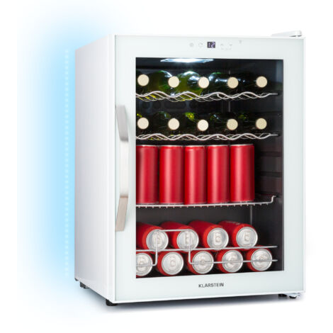 Klarstein Coachella 60 Frigo à Boissons - 60L, WiFi, Éclairage LED 7 Couleurs, Porte en Verre, Température 3-18°C, 3 Étagères Métal, Design Énergétique Efficace, Blanc