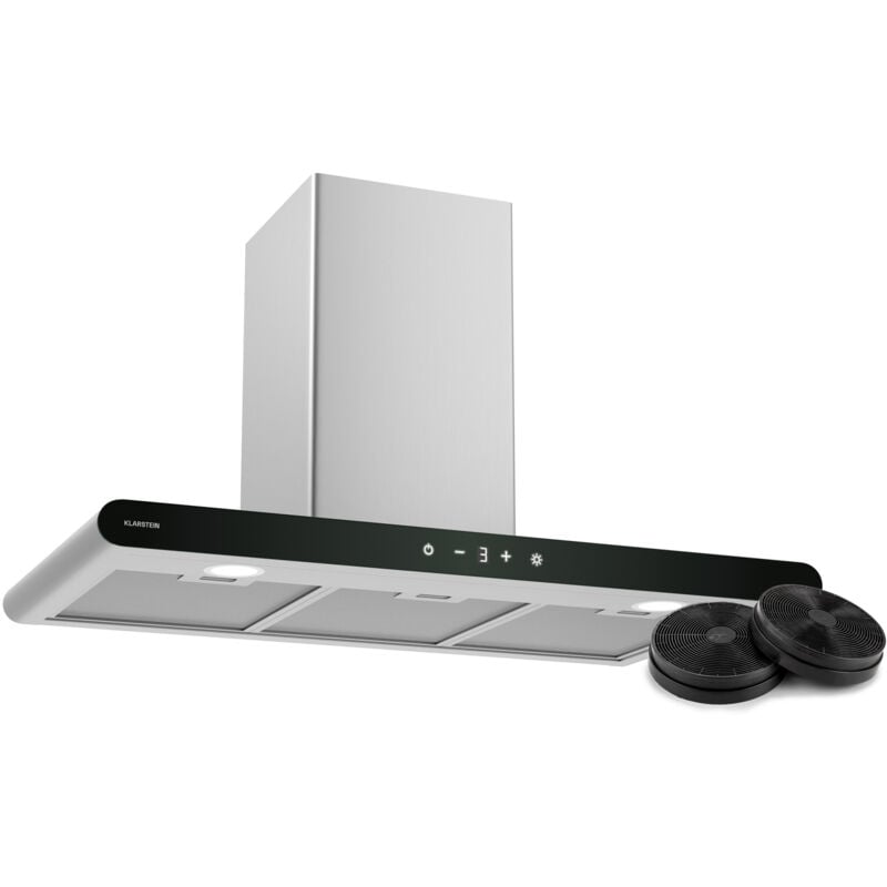 Klarstein - CurveVent Hotte Murale - 90cm Hotte Aspirante, 700 m³/h, Éclairage led, Tactile, a+ Énergie, Silencieuse 56 dB, Filtre à Charbon, Noir