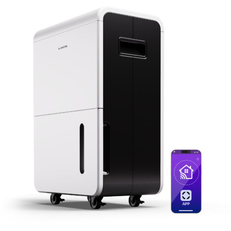 Klarstein – Déshumidificateur 70L pour pièces de 60 à 90 m² – Réservoir 8L – Contrôle WiFi avec application – Silencieux 42dB – Dimensions 46x71x30,5cm