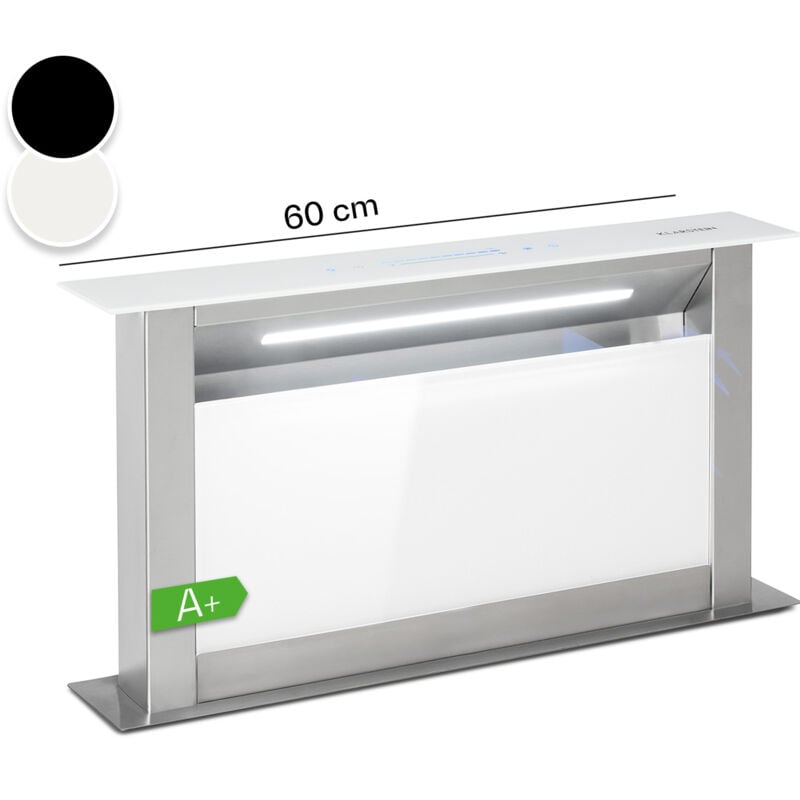 Klarstein Downdraft Hotte Aspirante 60cm Encastrable et Silencieuse pour Cuisine, Débit d'Air 576m³/h, Filtres, 10 Modes de Ventilation, Mode