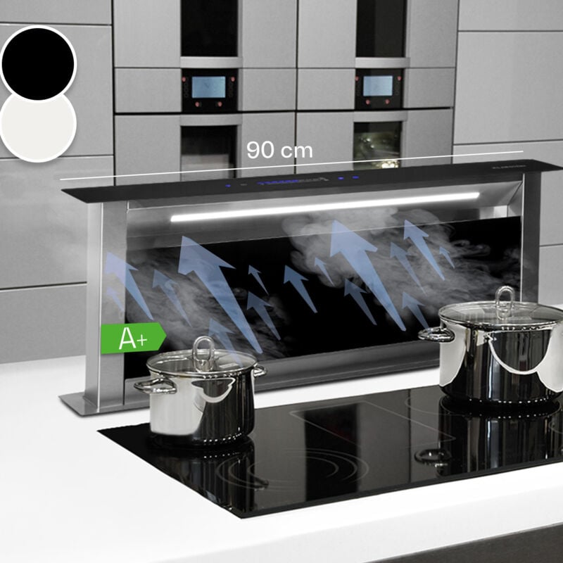 Klarstein - Downdraft Hotte Aspirante 90cm, Encastrable et Silencieuse pour Cuisine, Débit d'Air 576m³/h, Filtres Inclus, 10 Modes de Ventilation,