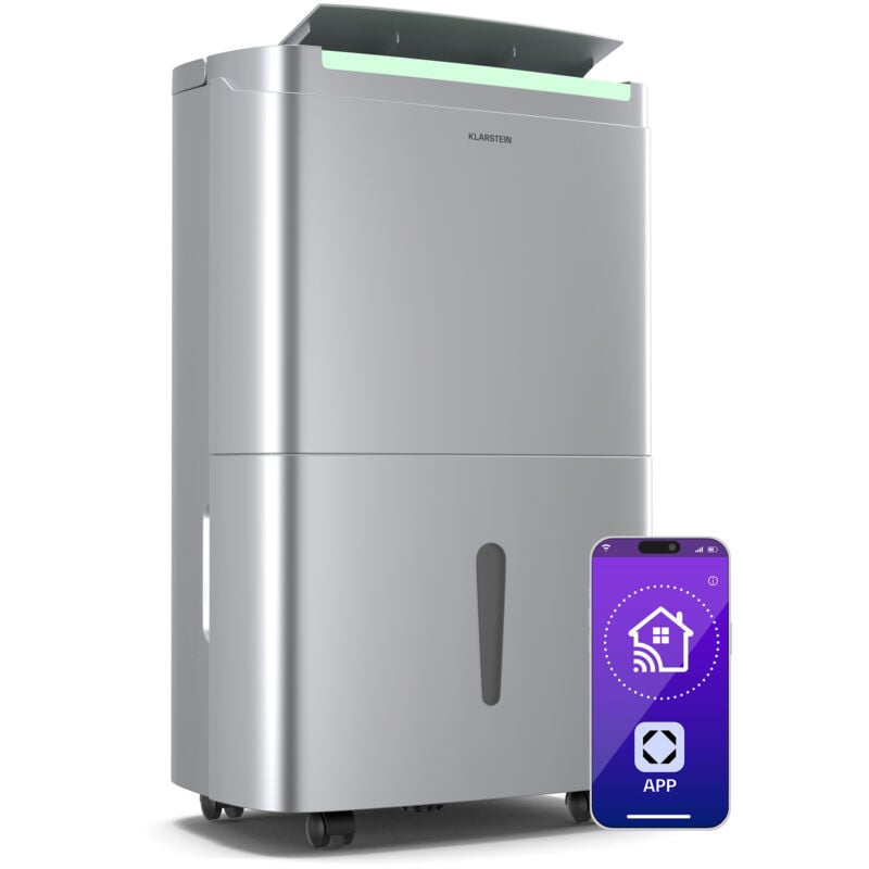 Klarstein - DryFy Connect 50L déshumidificateur d'air, 50 l/j, réservoir 7 l, Wifi & appli, minuterie 24h, silencieux, portable, déshumidificateur