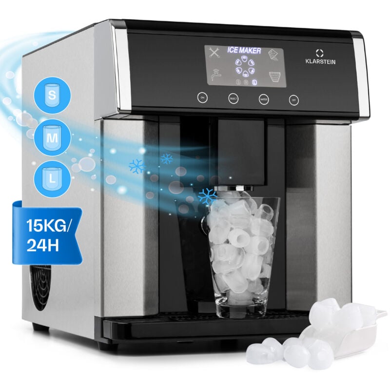 Klarstein - Eiszeit Machine à glaçons 10 à 15kg /24h 3 tailles de cubes - inox arg