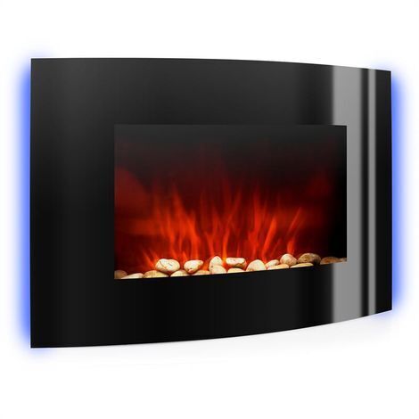 Klarstein Electric Fireplace, Electric Log Burner Indoor, 2000W Electric Fire Wall Mount Flame Electric Fire Place with LED Flame Effect, Fake Fireplace, Remote Control, Adjustable Thermostat Timer