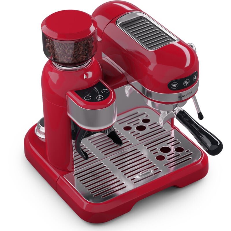 Klarstein - espresso portafilter machine with milk frother & grinder, 1.4L retro mini espresso machine with portafilter, 1550 w small coffee machine,