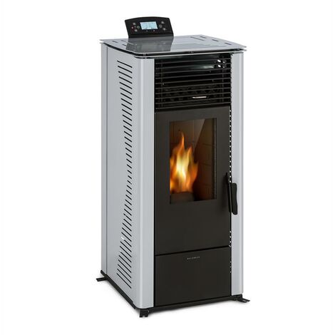 Klarstein Estufa de pellets de transición energética Pelletofen 5/10 kW Temporizador de 5 niveles Mando a distancia Color gris - Gris