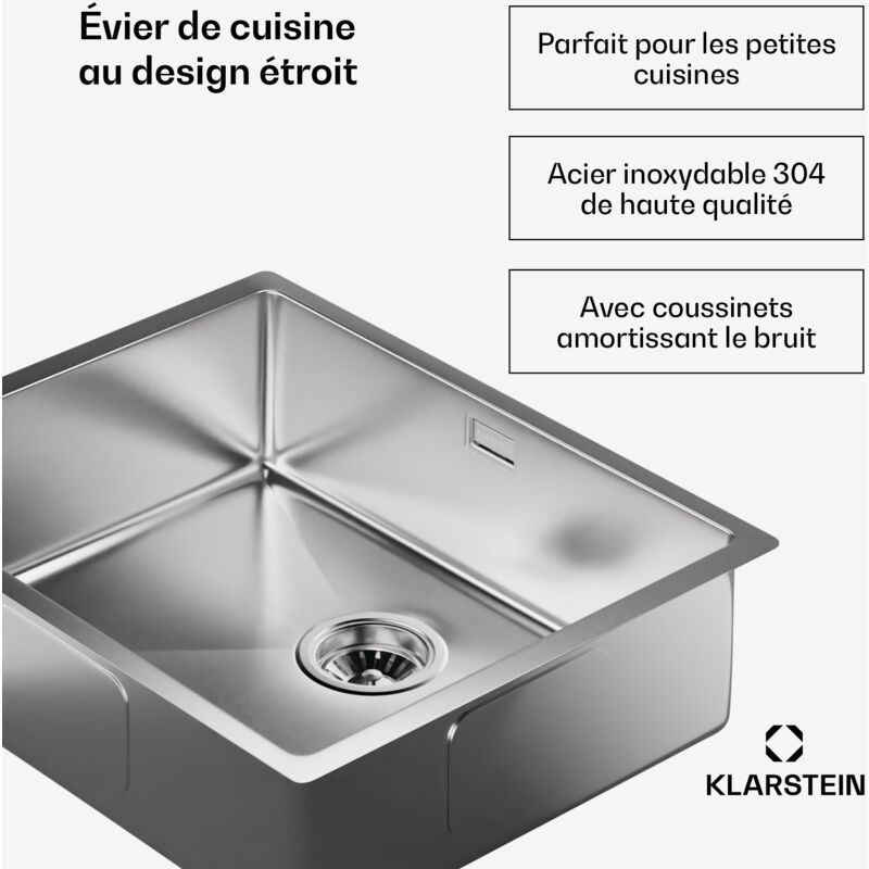 Klarstein - vier de cuisine multifonction en acier inoxydable 55 x 45 cm - avec trop-plein et crepine - adapte a tout robinet de cuisine - qualite