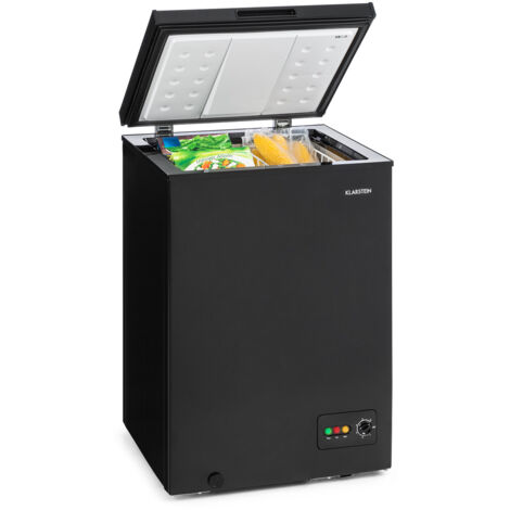 Klarstein Free Standing Chest Freezer Fridge, Compact Mini Freezer for Bedrooms, Home & Office, 99L Compact Chest Freezer, Energy Efficient Upright Small Freezer UK w/ Basket, Freezer w/ Floor Rollers