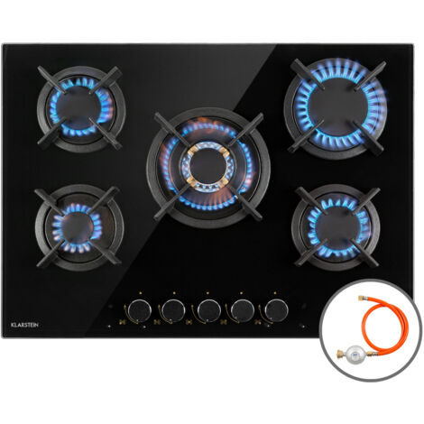 Klarstein Gas Cooker, 5 Burners Gas Hob, 10400W Built In Five Ring Electric Hob, Campervan Cooktops Gas Cookers, Stainless Steel Glass Top Wok Burner, 5 Ring Kitchen Stoves LPG Cooker Gas Burners Unit