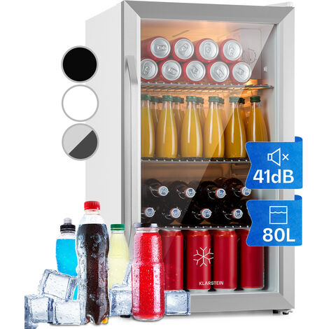 Klarstein Getränkekühlschrank, Kühlschrank Klein mit 3 Ablagen, Minikühlschrank Lautlos für Büro Camping Garten Outdoor, Mini-Kühlschrank mit Glastür, Mini Fridge 3-10°C, Bierkühlschrank 80 L, Weiß