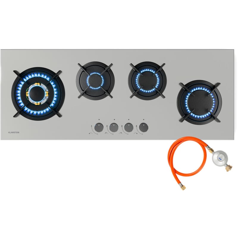 Goldflame 4 Slim Plaque De Cuisson Gaz, 4 Brûleurs En Laiton, 3,4k w, Allumage SnapJet, Sécurité Anti-extinction de Flamme, Acier Inoxydable, Plaque