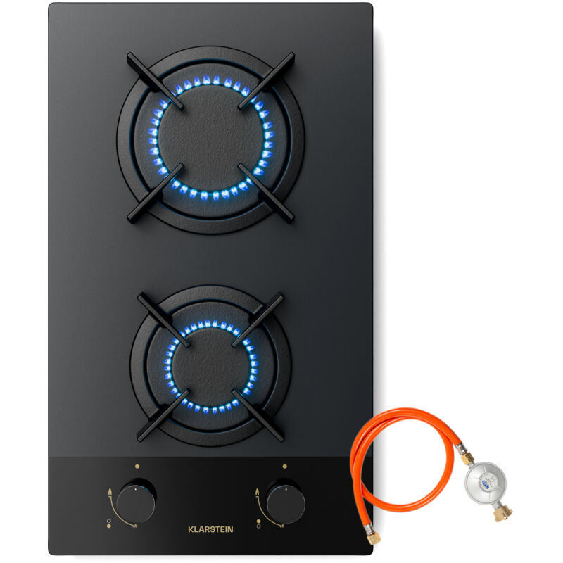 Klarstein Goldflame Nano Plaque De Cuisson Gaz, 2 Brûleurs Laiton, Verre Trempé 30cm, 4200W, Allumage Automatique & Sécurité Flamme, Kit Conversion