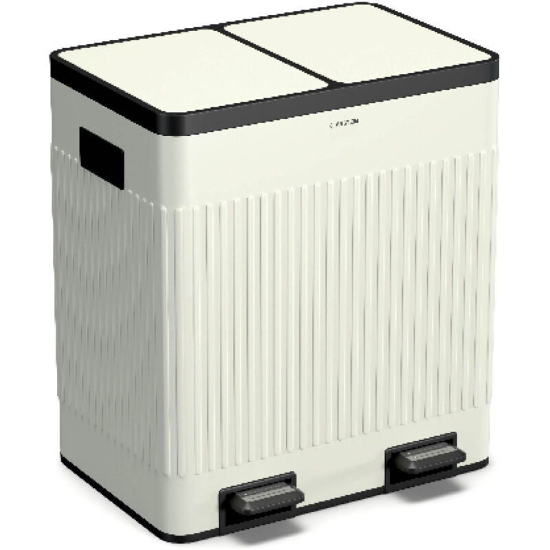 Klarstein Grama 40 Poubelle De Tri Sélectif - 40 L Deux Bacs 20 L, Couvercle Soft Close, Design Rétro, Crème Vintage, Pédales Indépendantes