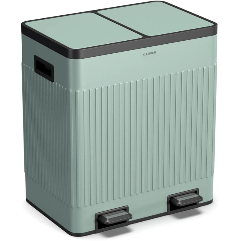 Klarstein - Grama 40 Poubelle De Tri Sélectif - Deux Bacs 40 l, Soft Close, Design Rétro, Vert Pastel, Bacs Amovibles 20 l, Pédales Séparées