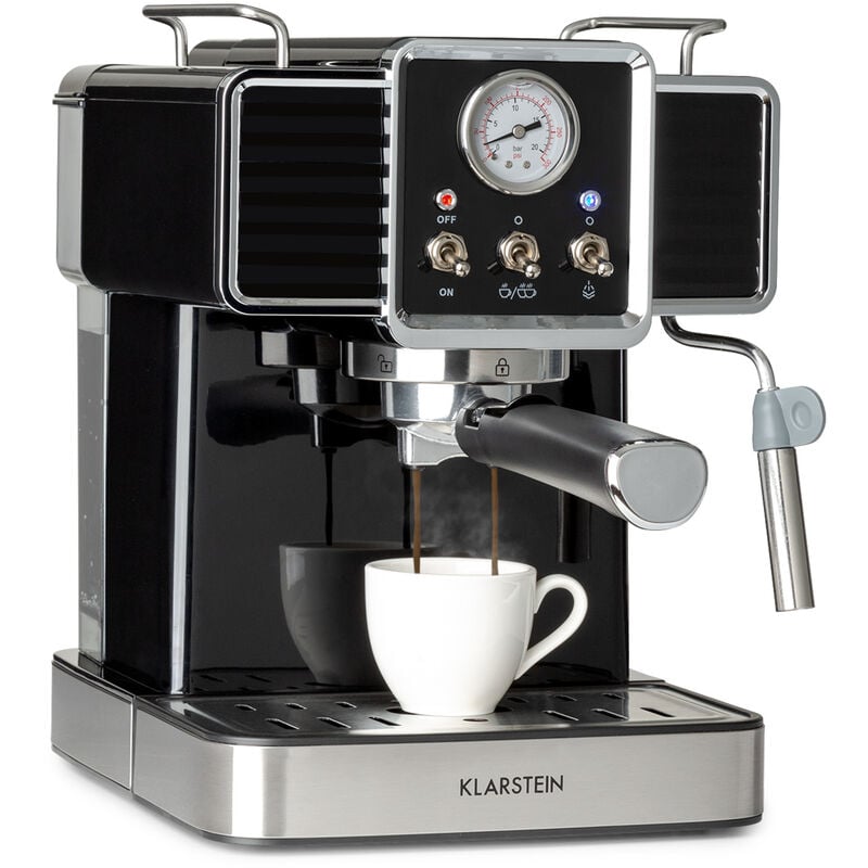 Klarstein - Gusto Classico Machine à expresso, 1350 watt, 20 bars de pression, Réservoir d'eau : 1,5 litre, Machine à café, avec buse latérale à
