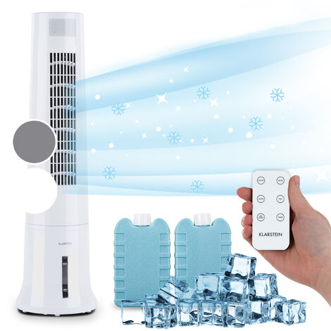 Klarstein Highrise Climatizador evaporativo de 35W, caudal de aire de 530 m³/h máx. 2,5L Recipiente para hielo Blanco