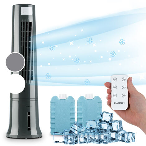 Klarstein Highrise Climatizador evaporativo de 35W, caudal de aire de 530 m³/h máx. 2,5L Recipiente para hielo Gris