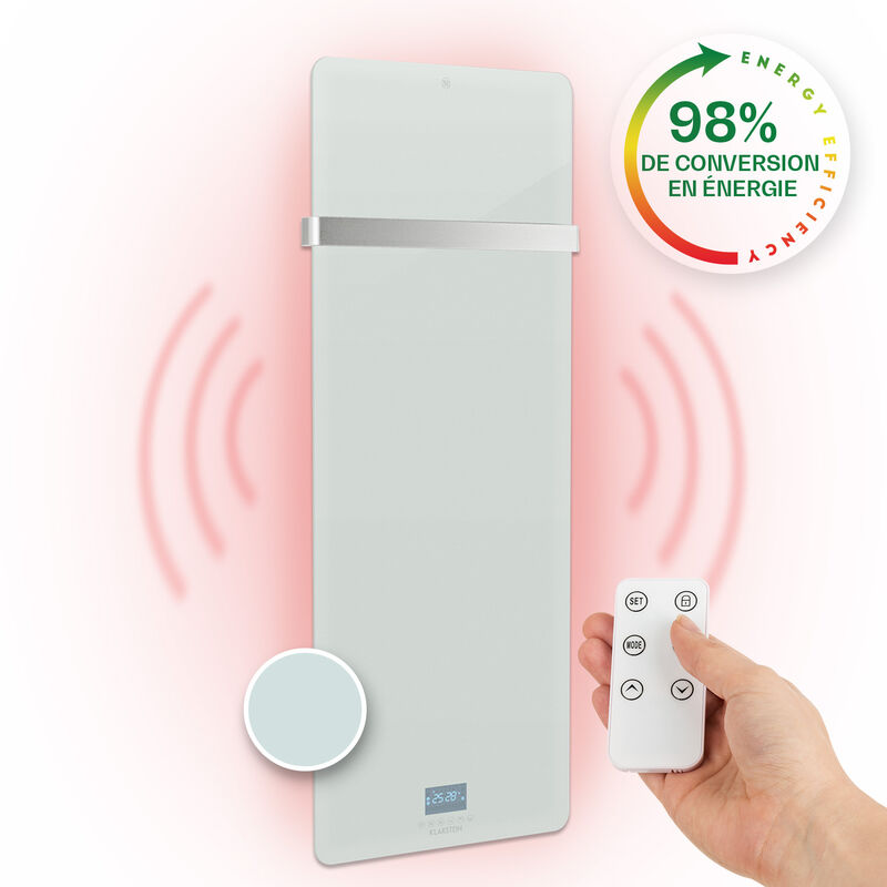 Klarstein - Smart Chauffage Infrarouge, 850W Radiateur Electrique, Télécommande, Détection de Fenêtre Ouverte, Protection IP24, Chauffage Mural Salle