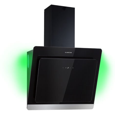 Klarstein Hotte Aspirante 60 cm, Hotte Aspirante Inclinée Silencieuse, Hotte de Cuisine 60cm avec Lampes LED, Débit d'Air Puissant 563m³/h, Efficacité Energétique A, Hotte avec Évacuation, Wi-Fi - Noir