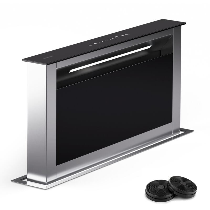 Klarstein - Hotte Aspirante 60 cm, Hottes de Cuisine 2 en 1 à Aspiration Descendante, Débit d'Air de 576 m³/h, Modes de Ventilation, Eclairage led,