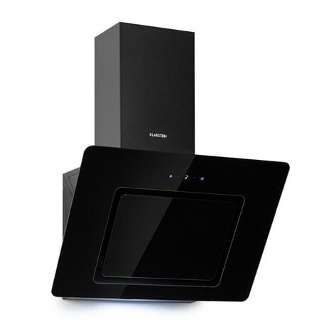 Klarstein Hotte Aspirante 60cm, Hottes de Cuisine Inclinées, Filtre de Hotte en Aluminium, Débit d'Air Puissant 300m³/h, LED, Ecran Tactile, Extracteur d'Air Silencieux, Hotte Efficace avec Evacuation