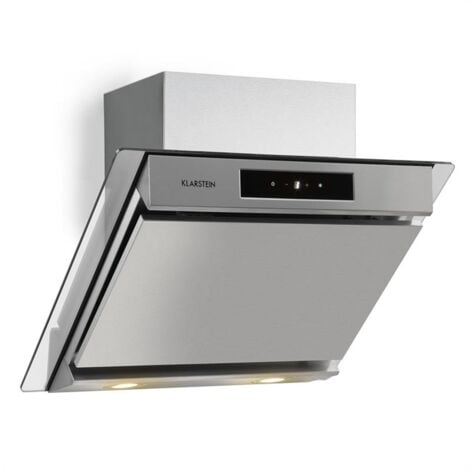 Klarstein Hotte Aspirante 60cm, Hottes de Cuisine Inclinées, Filtre de Hotte en Aluminium, Débit d'Air Puissant 640m³/h, LED, Ecran Tactile, Extracteur d'Air Silencieux, Hotte Efficace avec Evacuation