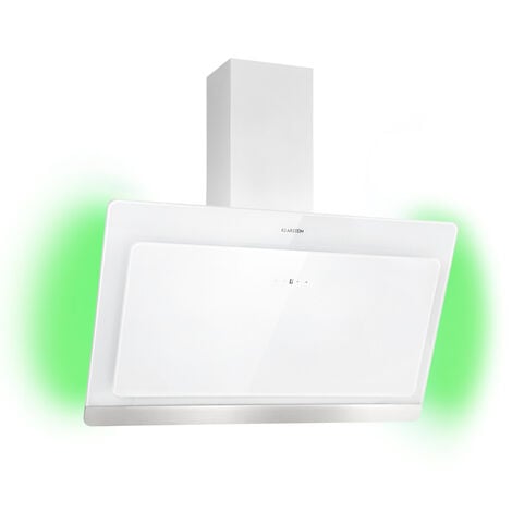 Klarstein Hotte Aspirante 90 cm, Hotte Aspirante Inclinée Silencieuse, Hotte de Cuisine 90cm avec Lampes LED RGB, Débit d'Air Puissant 563 m³/h, Efficacité Energétique Classe A, Hotte avec Évacuation