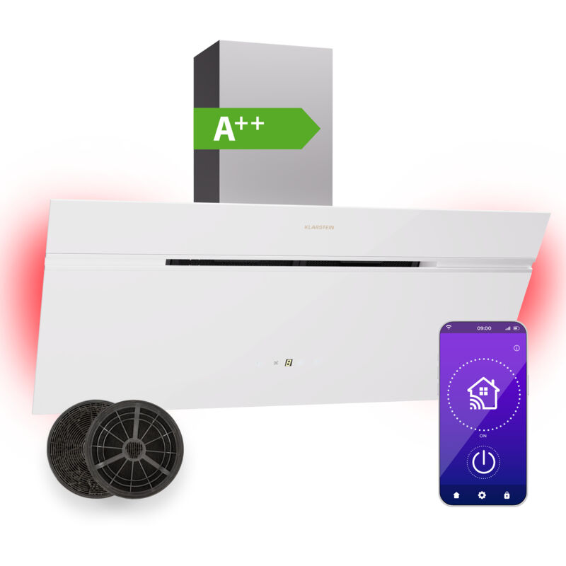 Klarstein - hotte aspirante 90 cm, hotte aspirante/recirculation d'air avec filtre à charbon actif et éclairage led, hotte aspirante, débit d'air 600