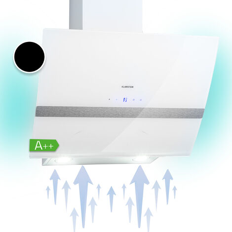 Klarstein – Hotte aspirante inclinée 60cm – Débit d'air 509 m³/h – Éclairage LED – Filtre en aluminium – Efficacité classe A – Installation murale