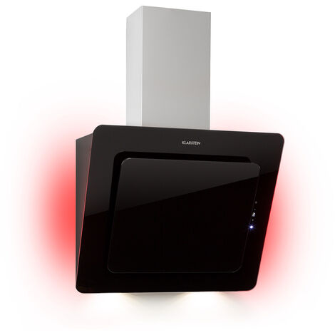Klarstein – Hotte aspirante inclinée 60cm – Débit d'air 595m³/h – Niveau sonore 63dB – Écran tactile – Éclairage LED – Filtres à charbon inclus